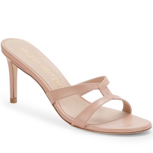 Stuart Weitzman Soiree Sleek 75 Sandal Stiletto Heel Poudre Leather Pumps 8.5 - Picture 3 of 16